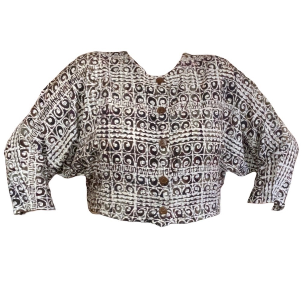 Red’s Threads | Brown Batik Crop Blouse Batwing Sleeves S/M